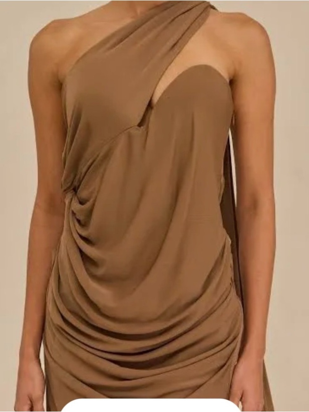 cult gaia One-Shoulder Draped Mini Dress in Camel Brown - Picture 3 of 6